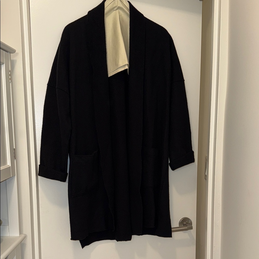 Eileen Fisher Black Boiled Wool Icon Coat